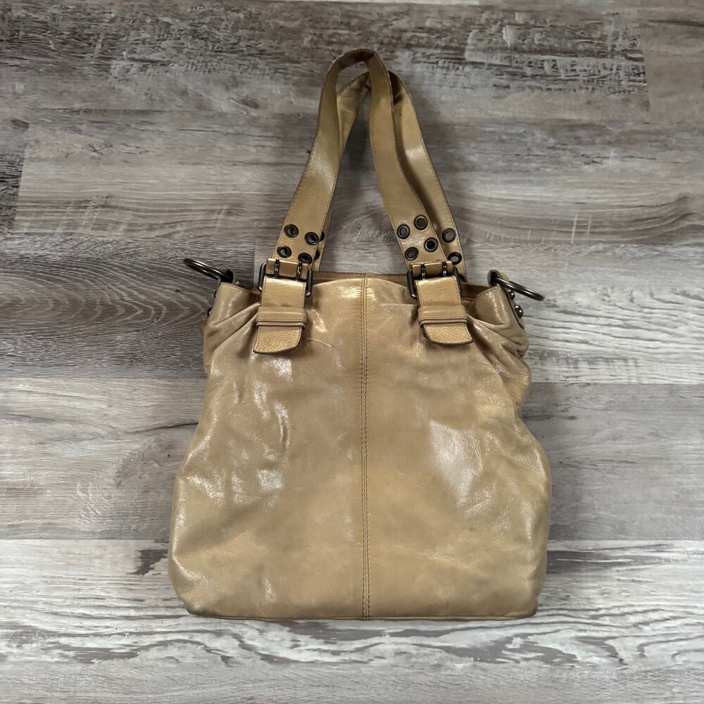 Vibntage 90s Y2K Francesco Biasia Tan Leather Shoulder Bag Studded Strap Slouchy